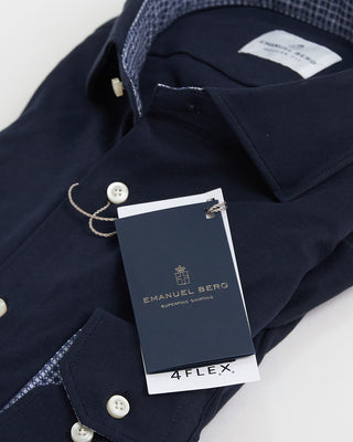 Emanuel Berg Modern Fit 4Flex Solid Shirt W Contrast Trim Navy 1 1