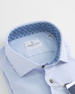 Emanuel Berg Modern Fit 4Flex Solid Shirt W Contrast Trim Light Blue 1 2