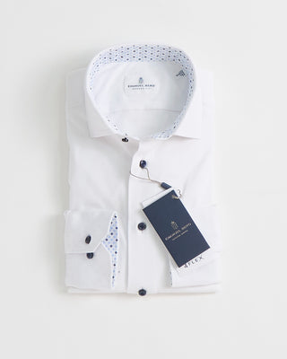 Emanuel Berg Modern Fit 4Flex Solid Shirt W Contrast Trim White 1