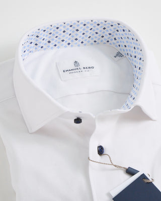 Emanuel Berg Modern Fit 4Flex Solid Shirt W Contrast Trim White 1 2