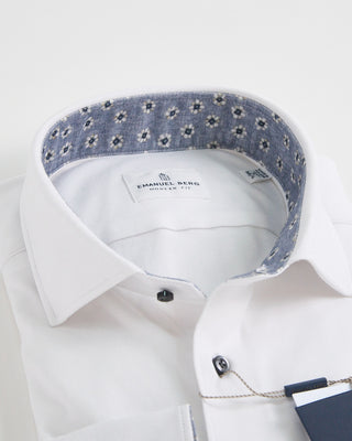 Emanuel Berg Modern Fit 4Flex Solid Shirt W Contrast Trim White 1 1