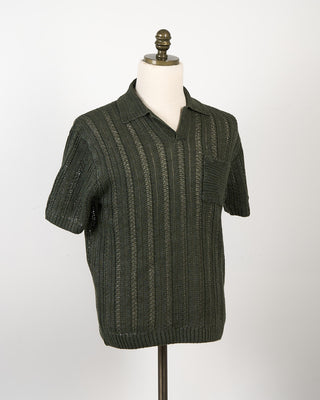 John Varvatos Odin Textured Linen Sweater Polo Moss 223