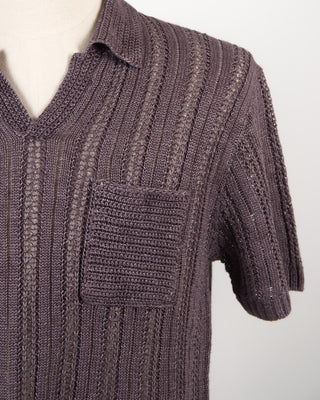 John Varvatos Odin Textured Linen Sweater Polo Plum 309