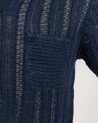 John Varvatos Odin Textured Linen Sweater Polo Navy 302