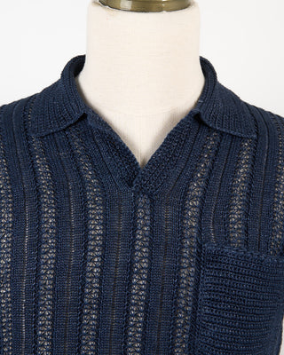 John Varvatos Odin Textured Linen Sweater Polo Navy 305