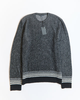 John Varvatos Tomar Easy Fit Crewneck With Multi Stripes Black  White 1