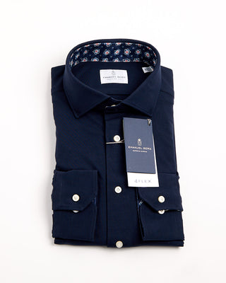 Emanuel Berg Modern 4 Flex Stretch Knit Navy Shirt With Floral Trim Navy 1211