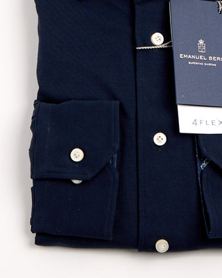 Emanuel Berg Modern 4 Flex Stretch Knit Navy Shirt With Floral Trim Navy 1212
