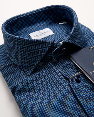 Emanuel Berg Modern 4 Flex Stretch Neat Pattern Knit Shirt Blue 1199