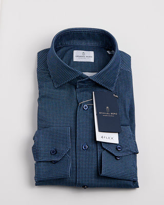 Emanuel Berg Modern 4 Flex Stretch Neat Pattern Knit Shirt Blue 1200