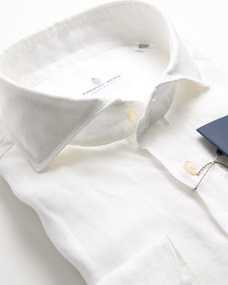 Emanuel Berg Washed Solid Luxe Linen Casual Sartorial Shirt White 1191