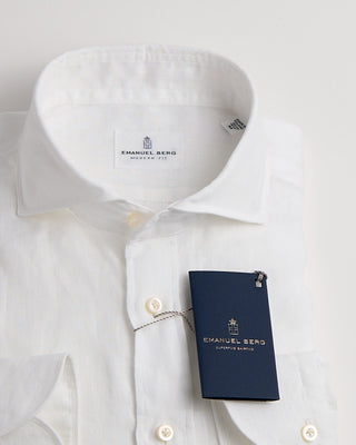 Emanuel Berg Washed Solid Luxe Linen Casual Sartorial Shirt White 1193