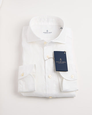 Emanuel Berg Washed Solid Luxe Linen Casual Sartorial Shirt White 1194