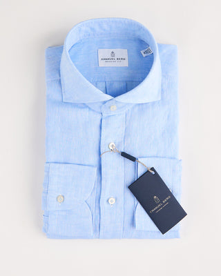 Emanuel Berg Washed Solid Luxe Linen Casual Sartorial Shirt Light Blue 1 1199