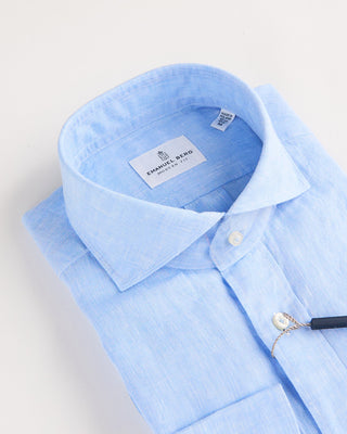 Emanuel Berg Washed Solid Luxe Linen Casual Sartorial Shirt Light Blue 2 1198