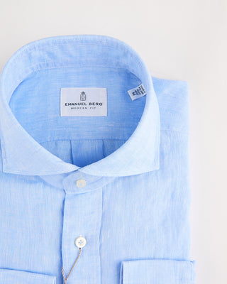 Emanuel Berg Washed Solid Luxe Linen Casual Sartorial Shirt Light Blue 4 1196