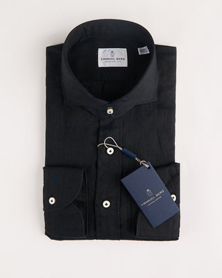 Emanuel Berg Washed Solid Luxe Linen Casual Sartorial Shirt Black 1 1203