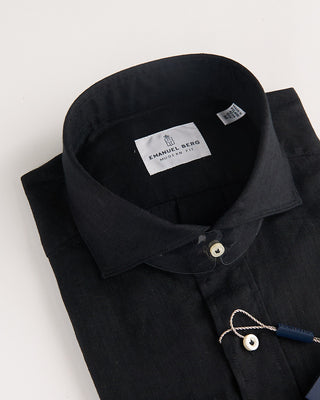 Emanuel Berg Washed Solid Luxe Linen Casual Sartorial Shirt Black 2 1202