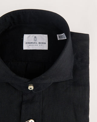 Emanuel Berg Washed Solid Luxe Linen Casual Sartorial Shirt Black 4 1200