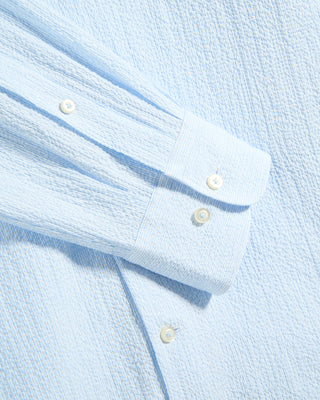 Emanuel Berg Seersucker Striped Casual Sartorial Shirt Light Pastel Blue 8 9685
