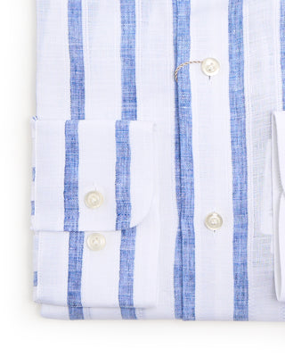 Emanuel Berg Striped Linen Modern Fit Shirt Blue 1 8483