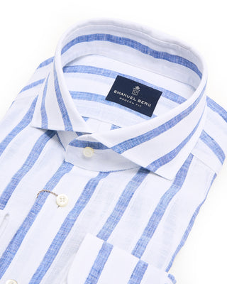 Emanuel Berg Striped Linen Modern Fit Shirt Blue 3 8485