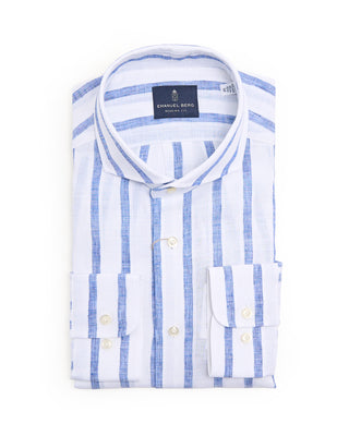 Emanuel Berg Striped Linen Modern Fit Shirt Blue 8484