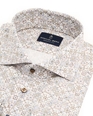 Emanuel Berg Medallion Print Modern Fit Shirt Beige 2 8525