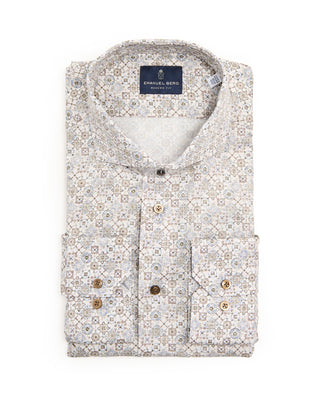 Emanuel Berg Medallion Print Modern Fit Shirt Beige 8468