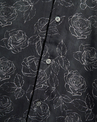 John Varvatos Dan Ss Floral Print Camp Collar Shirt Black 8 9255