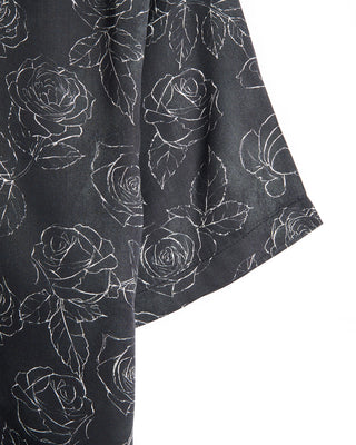 John Varvatos Dan Ss Floral Print Camp Collar Shirt Black 9 9256