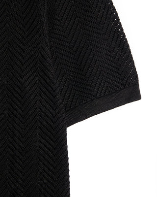 John Varvatos Ginsberg Ss Knit Herringbone Shirt Black 9 9210