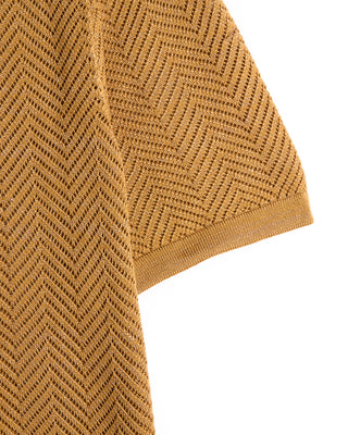 John Varvatos Ginsberg Ss Knit Herringbone Shirt Brown Sugar 12 9214