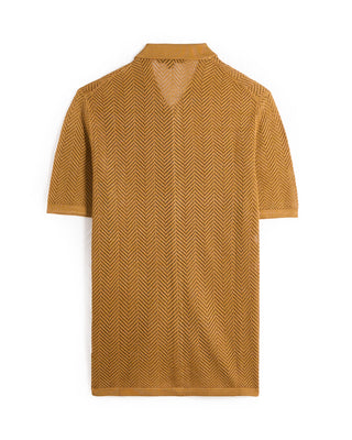 John Varvatos Ginsberg Ss Knit Herringbone Shirt Brown Sugar 16 9216