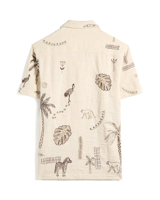John Varvatos Beeston Ss Embroidered Camp Shirt Ivory 12 10473