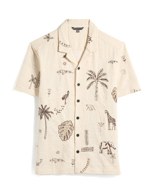 John Varvatos Beeston Ss Embroidered Camp Shirt Ivory 5 10468