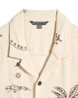 John Varvatos Beeston Ss Embroidered Camp Shirt Ivory 6 10469