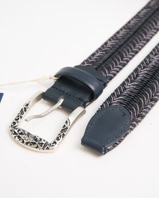 Veneta Cinture Leather And Cotton Stretch Belt With Ornate Buckle Black 1 4