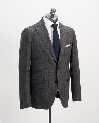 Tagliatore Grey And Blue Shadow Check Soft Stretch Suit Blue  Black 