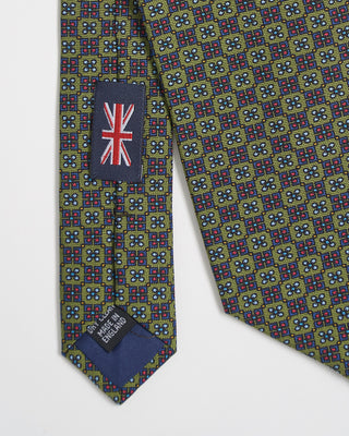 Robert Keyte Silk Geometric Mini Floral Pattern Tie Green 967