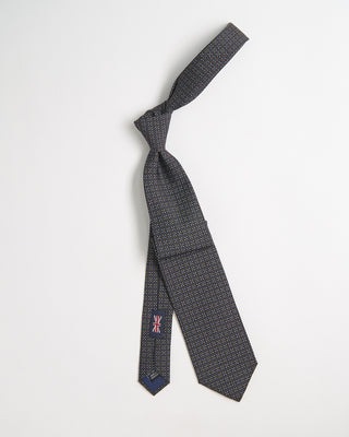 Robert Keyte Silk Geometric Mini Floral Pattern Tie Brown 969