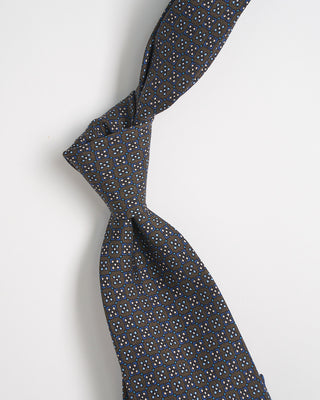 Robert Keyte Silk Geometric Mini Floral Pattern Tie Brown 971