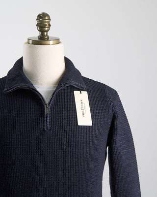 Phil Petter Quarter Zip Waffleknit Alpine Sweater Navy 1863