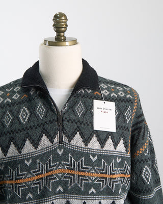 Phil Petter Quarter Zip Après Ski Fairisle Sweater Green 1855