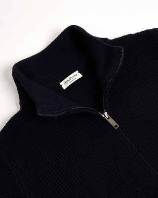 Phil Petter Double Royal Stitch Zip Cardigan Navy 3237