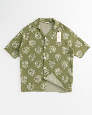 Phil Petter Floral Burst Knit Terry Boucle Short Sleeve Shirt Moss 