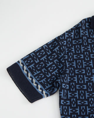 Phil Petter Geometric Knit Terry Boucle Short Sleeve Shirt Blue  2