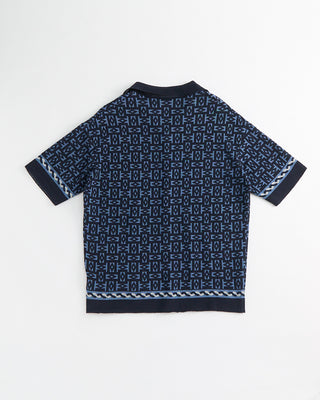 Phil Petter Geometric Knit Terry Boucle Short Sleeve Shirt Blue  4