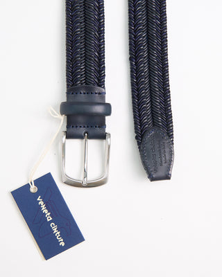Veneta Cinture Tiger Stripe Stretch Leather Braided Belt Blue 1 3