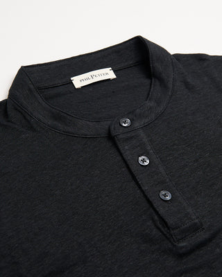 Phil Petter 3 Button Banded Collar Linen Henley Black 5 114